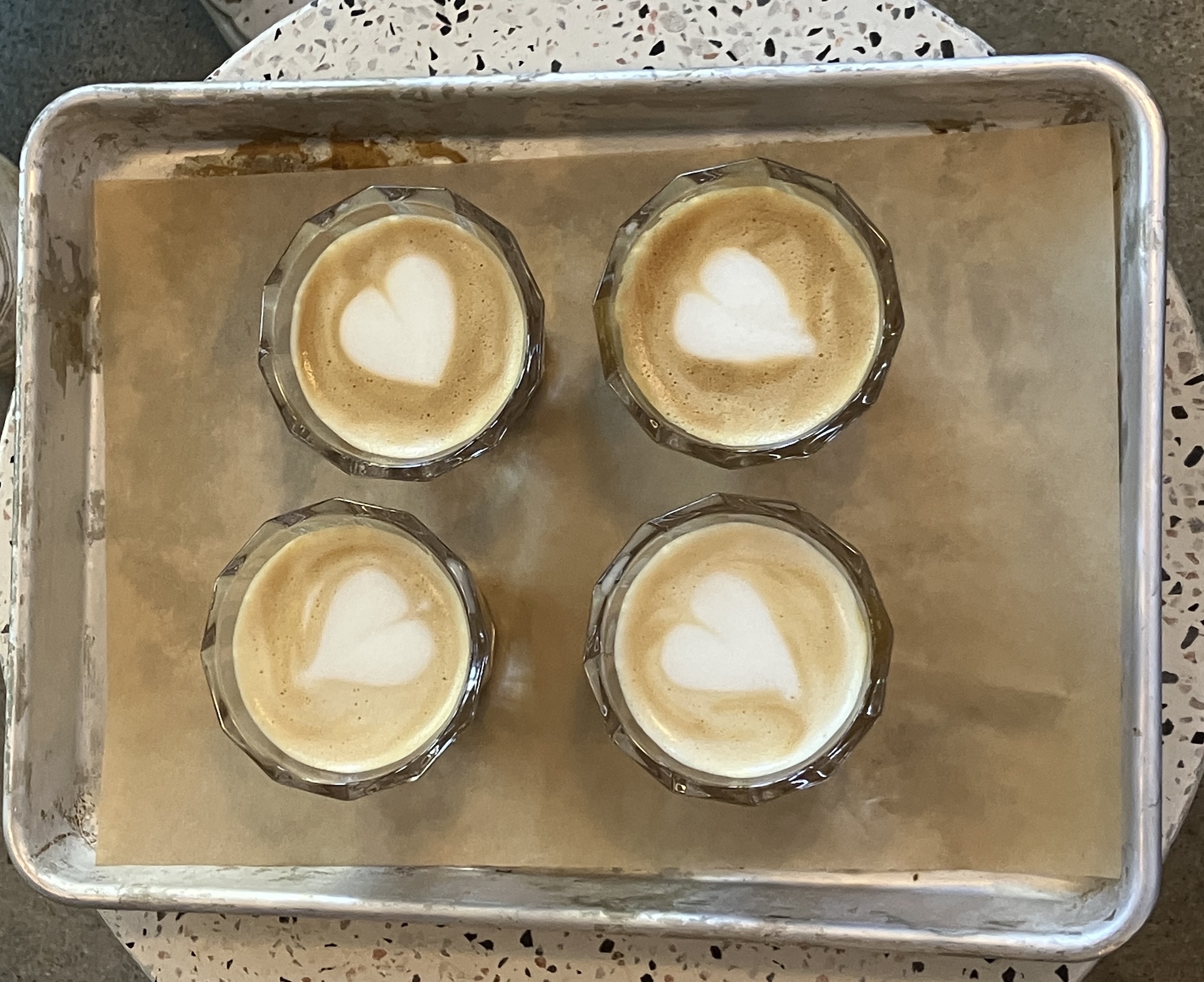 Vanilla Oat Milk Lattes with Hearts at Wunderground in Seattle